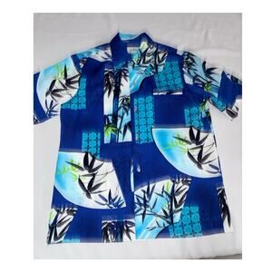 The Ritz Men's Button Up Shirt Vintage Polyester Large Bamboo Print